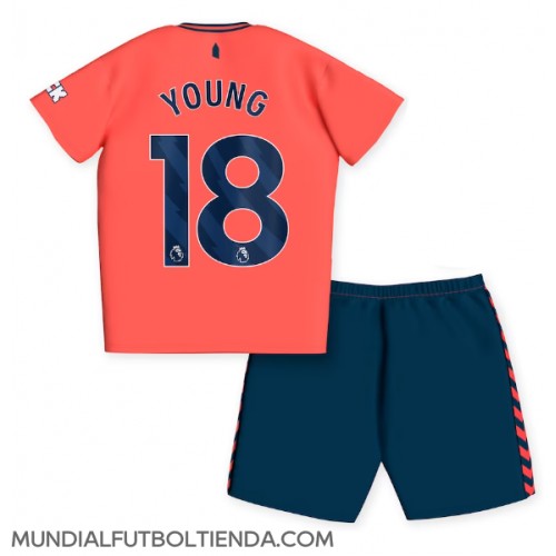 Camiseta Everton Ashley Young #18 Segunda Equipación Replica 2023-24 para niños mangas cortas (+ Pantalones cortos)
